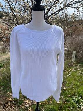 Lauren Ralph Lauren Jeans Co White Waffle Knit Side Lace-Up Cotton Sweater